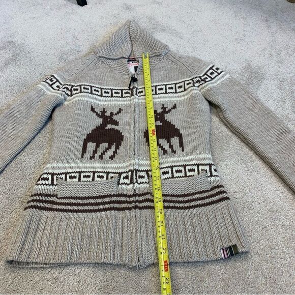 TRIPLE Five Soul beige brown reindeer Zipup jacket wool sweater Sz S - Picture 10 of 12